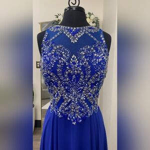 Flowy Royal Blue Embellished Prom Dress